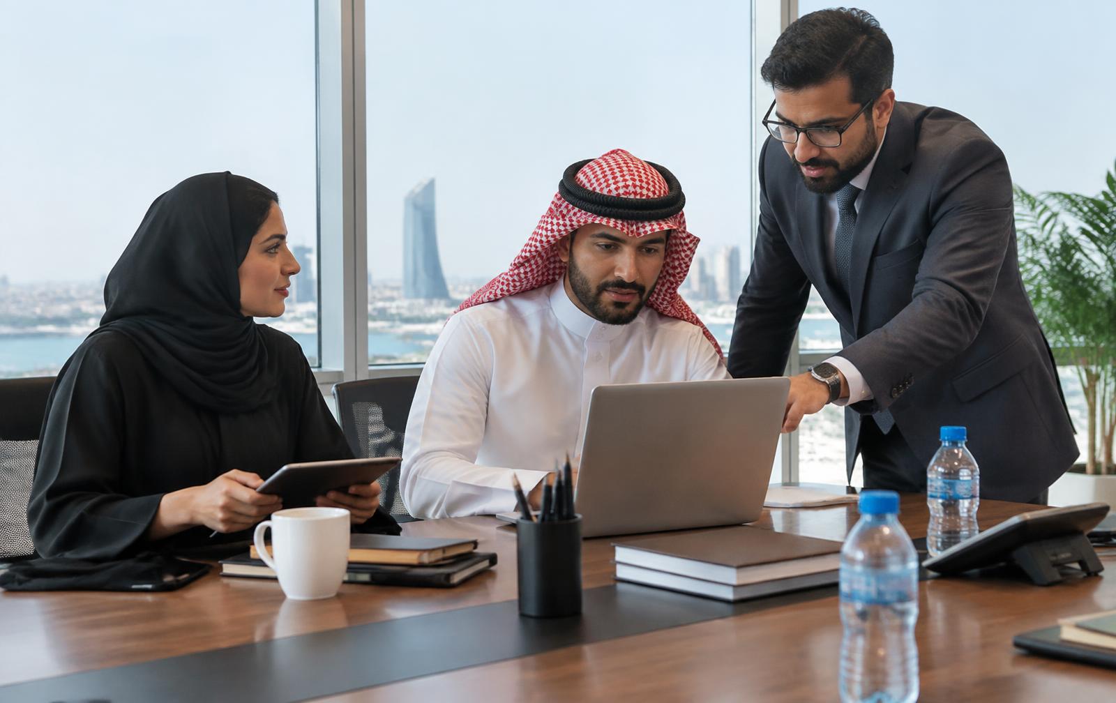i-skya team discussing workforce plans in a Jeddah office